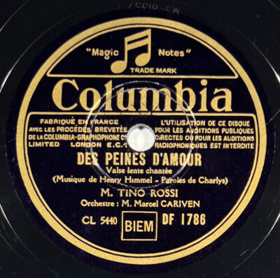 Tino Rossi: Es regnet on the road / Des peines d'amour 78 rpm COLUMBIA DF 1786