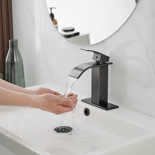 Bathroom Faucet Waterfall Single Handle/Hole Bathroom Sink Faucet 6" Cover Drain - Picture 21 of 40