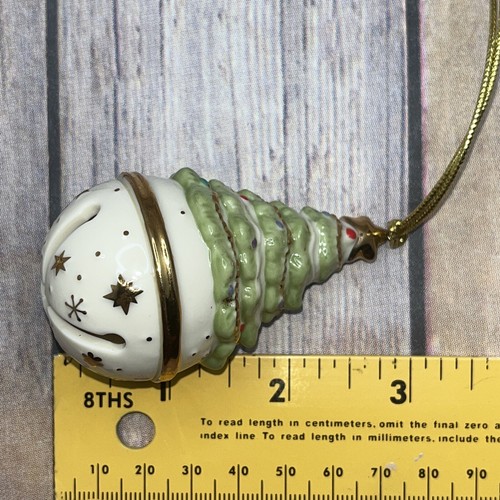Lenox Ivory China Porcelain Christmas Tree Jingle Bell Ornament Pastel Green - Picture 3 of 9
