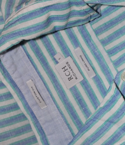 REALLY NICE Quality RCH Richards Sz S Runs M Beachy Blue White 100% Linen Shirt - Picture 7 of 8
