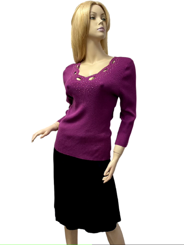Neu mit Etikett Reba Pullover Damen X-LARGE lila Beerenschaufel Ausschnitt 3/4 slvs - Bild 10 von 10