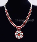 40mm White Pearl Pendant Necklace for Women Blue Jade Necklace 3 Strands 17'
