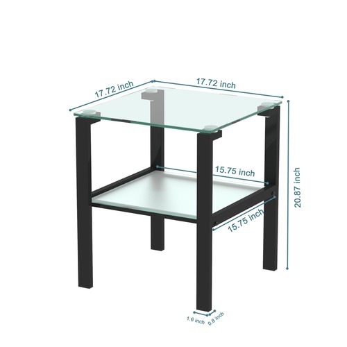 2Set Glass 17.72"Square 2Tier Coffee Table Side End Table Nightstands Sofa Table - Picture 9 of 9