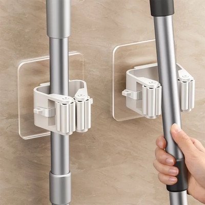 4 Stück Wandmontage Kunststoff hängend Mopp Aufbewahrung Regal Lochfrei Clip Haken Platz Sa