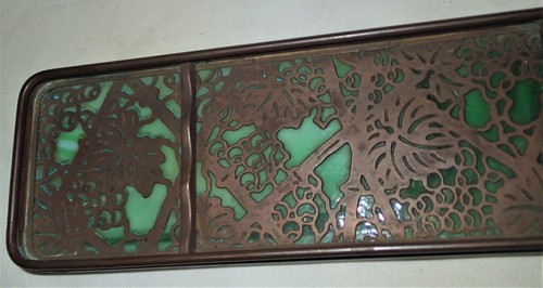 ANTIQUE L.C.T. TIFFANY STUDIOS BRONZE GREEN FAVRILE ART GLASS PEN TRAY HOLDER A+ - Picture 4 of 11