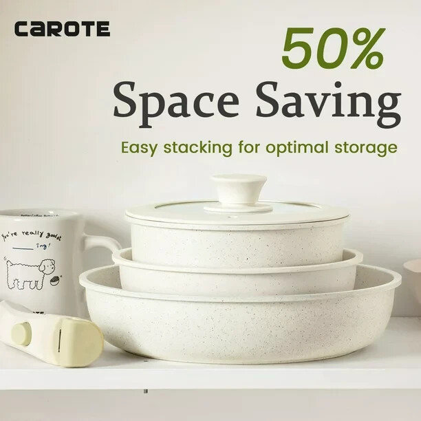 Carote Handle NonStick Cookware Set, 5 Piece Granite NonStick Pot and