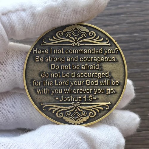 Christian Challenge Coin Courage Strength Pocket Token Joshua 1:9 Bible Verse - Picture 8 of 8