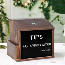 Wooden Suggestion Box Tip Jar Donation Wall Mountable Box w/Slot Lock Chalkboard