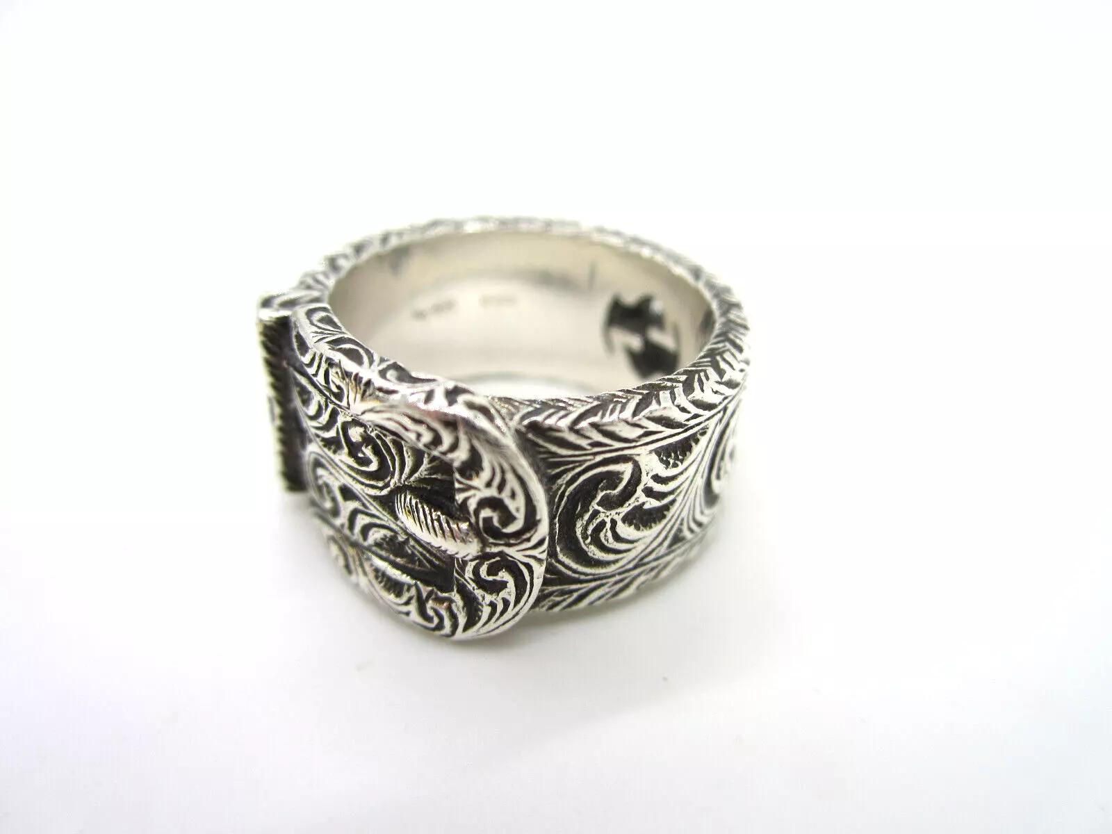Bague large bande Estate GUCCI Garden Sterling Sliver ornée boucle G LOGO taille 7