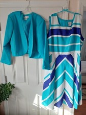 EY BOUTIQUE WomenJacket w/White/Blue Sleeveless Dress ?? 2 Pieces Plus Size 26W