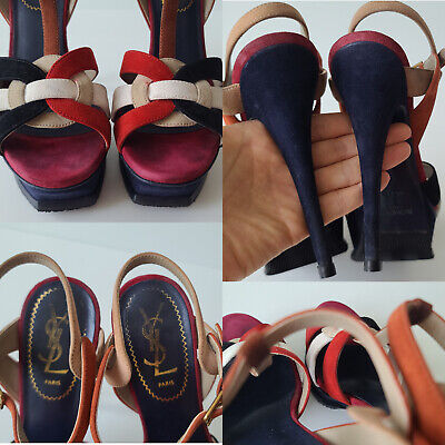 YSL Tribute Yves Saint Laurent Multicolor Suede Sandal Heels YSL Tribute Yves Saint Laurent Multicolor Suede Sandal Heels