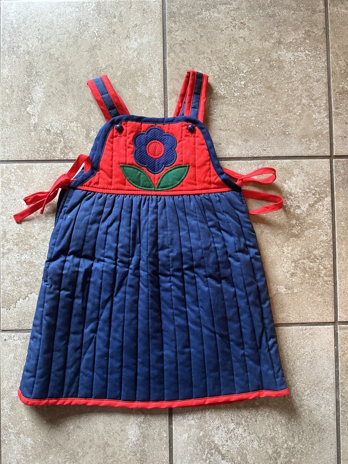 Vtg Toddler Dress Sleeveless Quilted Appliquéd Co… - image 1