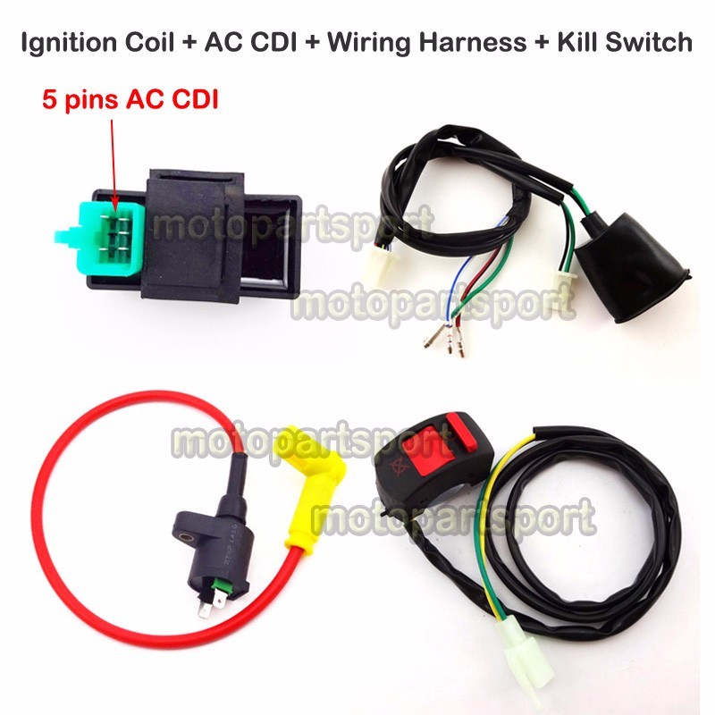 Ignition Coil AC CDI Wiring Loom Harness Kill Switch For 50160cc Pit