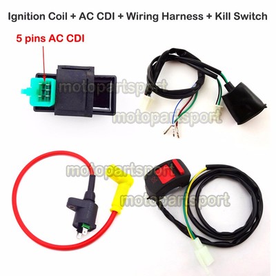 Ignition Coil Ac Cdi Wiring Loom Harness Kill Switch For 50 160cc Pit Dirt Bike Ebay