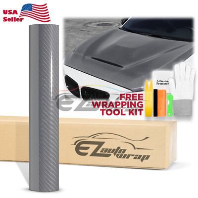7D Carbon Fiber Gray High Gloss Auto Vinyl Wrap Sticker Sheet Film Decal DIY 6D