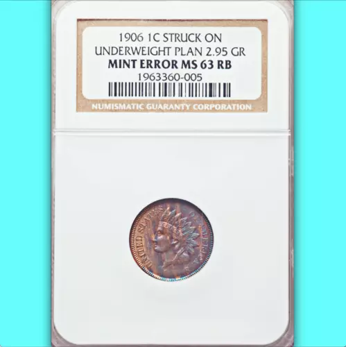 1906 NGC MS63 Thin Planchet Error or Pattern Indian Cent ✅ Pretty Color RARE 1C 