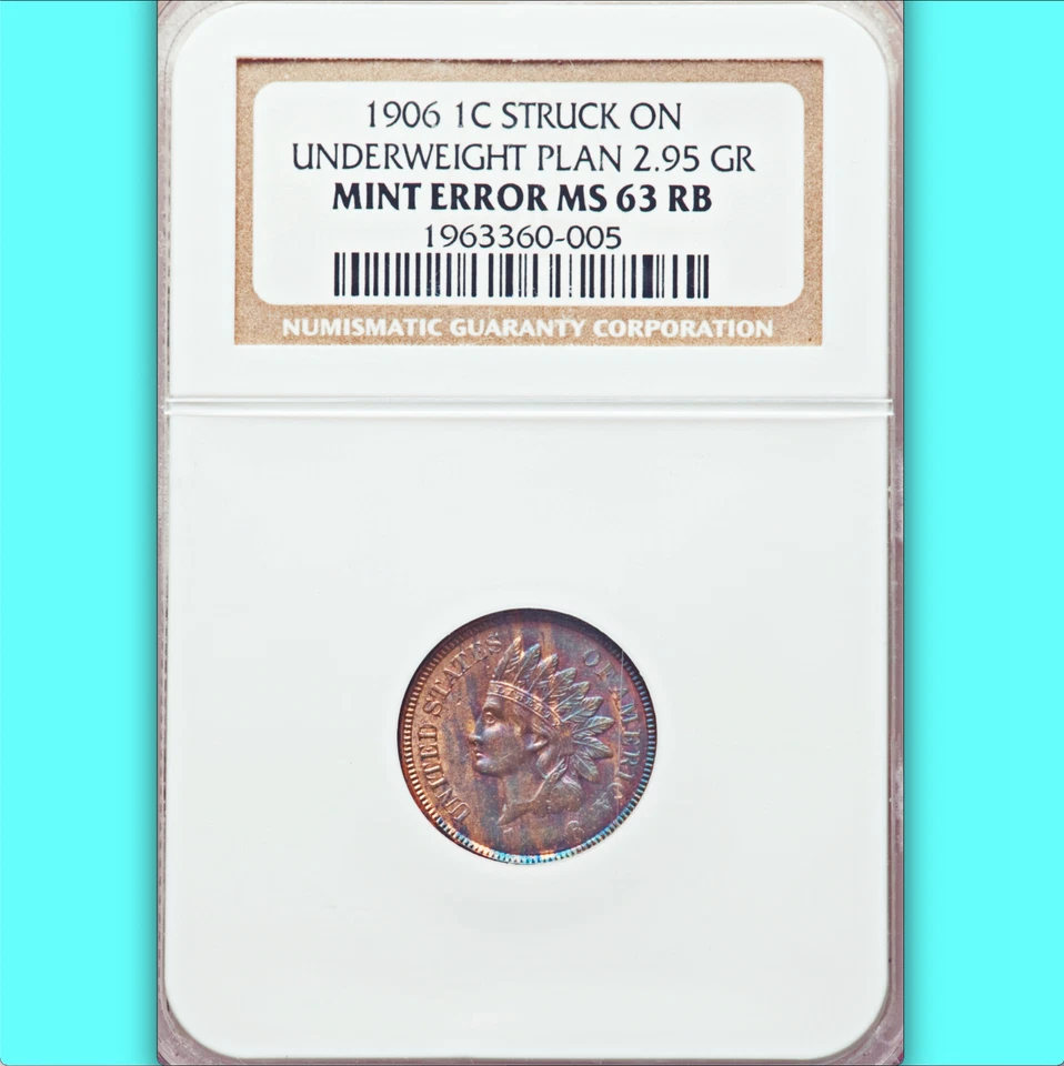 Centavo indio NGC MS63 1906 fino error o patrón de planchet ✅ ¡Precioso! ¡Único! 1C Foto 2 de 3