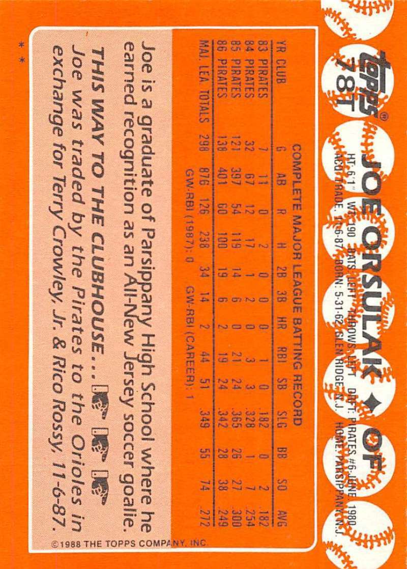 Joe Orsulak 1988 Topps Traded #78T Orioles ID:31598 | eBay