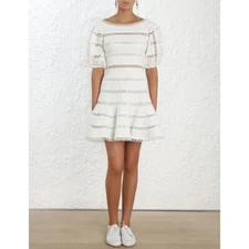 Zimmermann Mini Bowie Contour Hail spot Dress White Cotton Size 1