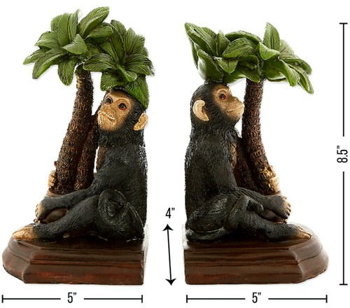 PAIR ** MONKEY & PALM TREES BOOKENDS SET *Distressed White* NIB - Picture 6 of 12