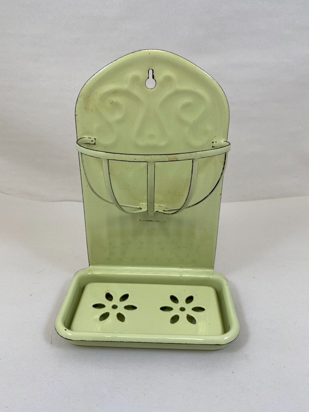 ENAMEL WARE SOAP DISH SPONGE HOLDER WALL MOUNT GREEN-image