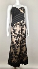 JOVANI Women’s Dress Embellished Lace Party Cocktail Black/Nude Spaghetti Straps