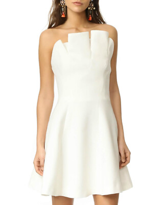 Keepsake Between Friends Ivory Mini Dress Size XL 14 Off Shoulder Flared Pleated