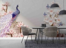 3D Beautiful Floral Peacock Wallpaper Wall Mural Peel and Stick Wallpaper 599