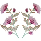 Pair of Pink Thistle Flower Patches Iron Sew On T Shirt Bag Flowers Patch Badge