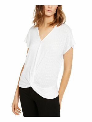 INC Womens White Floral Embroidered Knotted Front Pullover Blouse Top Size XS