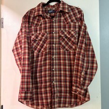 Vintage 80s LEVIS Light Plaid Pearl Snap Long Sleeve Western Shirt Size L