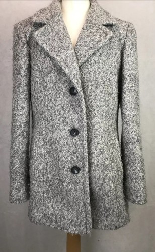 BHS Grey Cream Wool Blend Fluffy Textured Teddy Single Breasted Jacket UK16 A49 - Picture 9 of 12