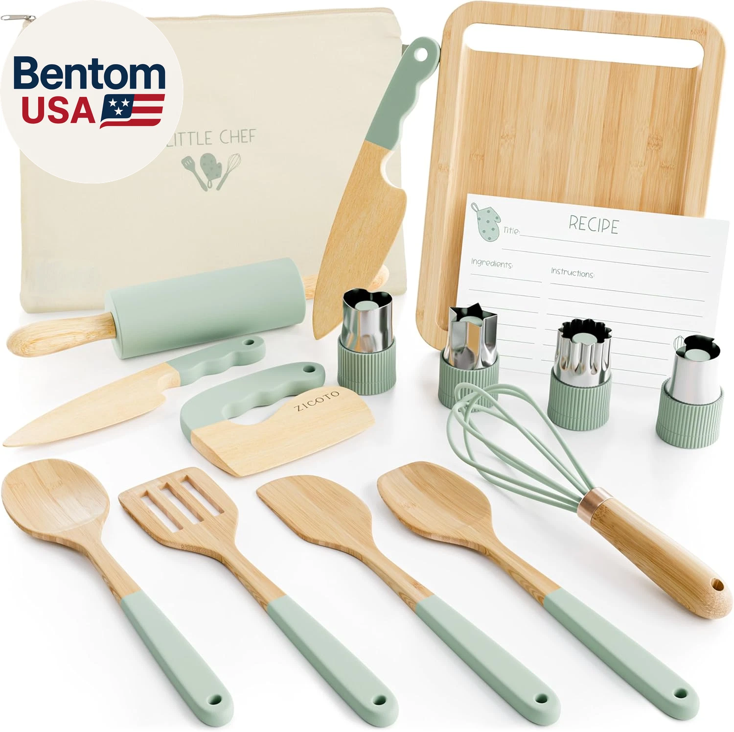 Wooden Cooking & Baking Set for Kids - Safe & Real Kitchen Tools Give Toddlers a