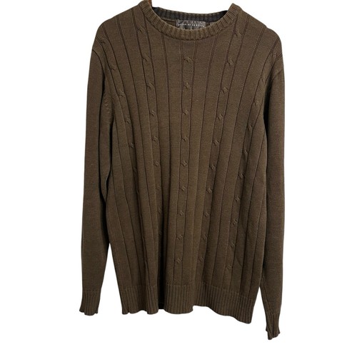 Oscar De La Renta Cable Knit Sweater Pullover Green Brown Grandpacore Large - Picture 1 of 9