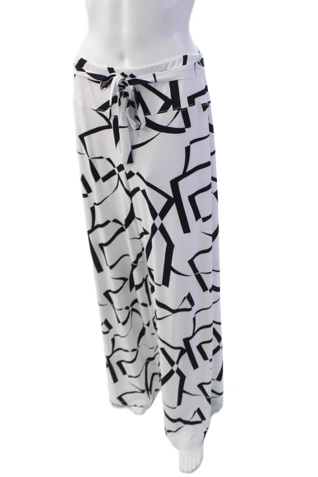 Pantalones elásticos Joseph Ribkoff para mujer estampado abstracto pierna ancha blancos talla 10 Foto 2 de 4