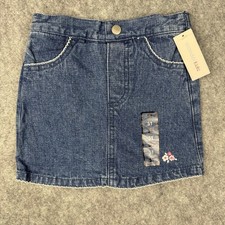 Wonder Kids Vintage Girls Blue Denim Skirt 5T Embroidered NWT 100 Cotton