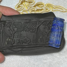Near Eastern Old Lapis Lazuli Stone Roman Intaglio Cylinder Shape Bead