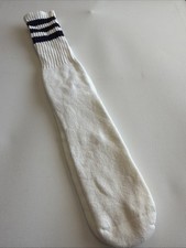 VTG socks Men s White/ Navy Blue Stripe Tube 19 USA Made OTC Acrylic Blend