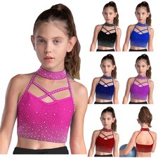 Kids Girls Vest Training Bra Athletic Crop Top Performance Backless Hip Hop