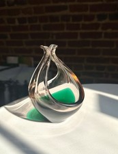 Vintage Mid Century Modern Italian Murano Glass Basket Vase in Green