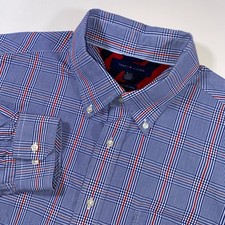 Tommy Hilfiger Mens XL Blue Plaid Button Down Shirt 80s Two Ply Cotton A200