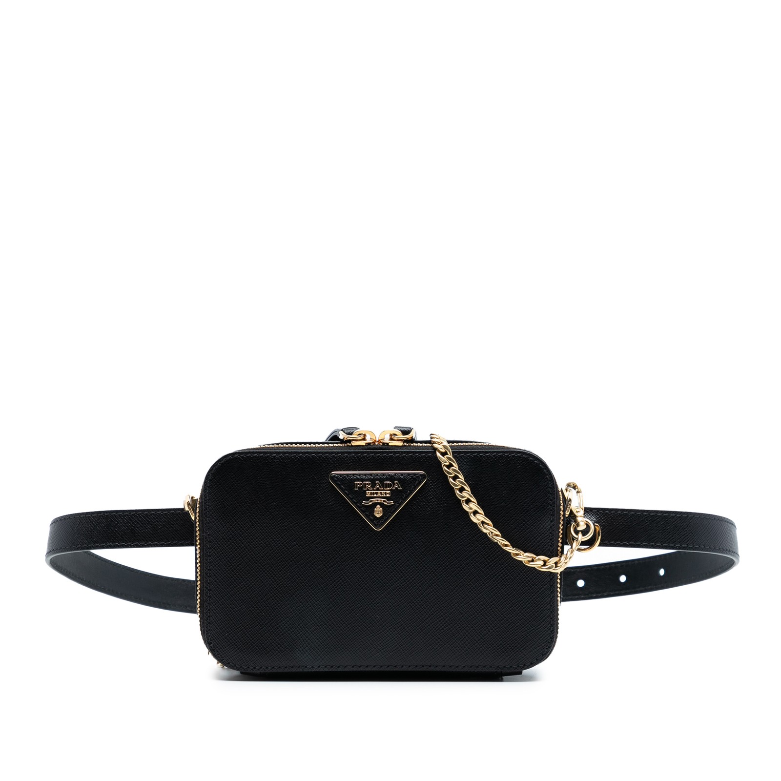 Authenticated Prada Saffiano Odette Convertible Belt Bag Black Leather