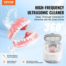 New Ultrasonic Cleaner New Dentures, 200ML Retainer Cleaner Machine with UV Li