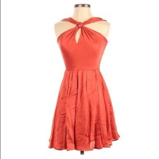 Halston Heritage Orange Silk Fit & Flare Dress Womens 0 Quiet Luxury Mini Formal