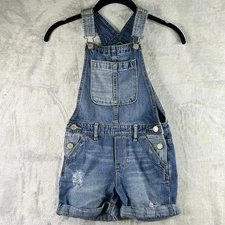 Gap Kids Blue Jean Bib Overall Shorts Shortalls Girls Distressed Size Small 6-7
