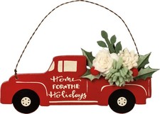 Red Pickup Truck Home for the Holidays Christmas Ornament Wood