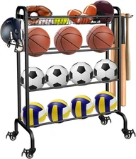 Ball Rack Organizer with Wheels, 4Tier-Rolling Basketball Racks Holder for Ba...