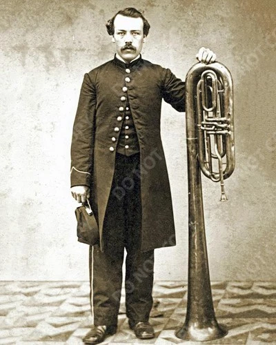 1865 Union Soldier Musician with Saxhorn Vintage 8x10 Reprint Photo