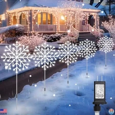 Brightown 10 Large Cool White Snowflake Pathway Lights - Outdoor Christmas Decor