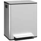 HOMCOM 2 x 25L Double Kitchen Bin, Pedal Bin with Soft-Close Lid, Silver